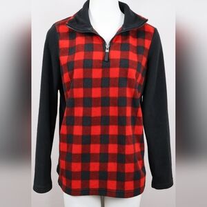 Chaps Red and Black Plaid Zip-Up Sweater